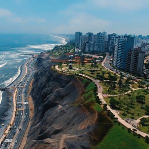 Panoramic aerial view of Miraflores town in Lima, Peru